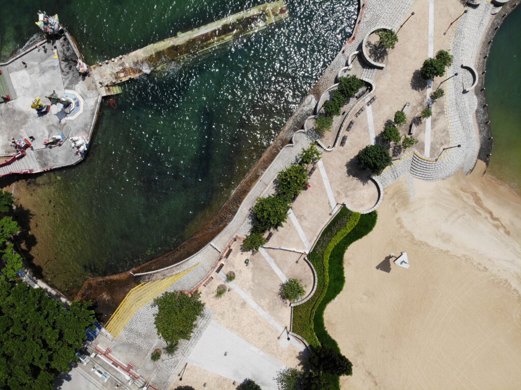 drones in Hong Kong, this is a photo shot by drone of an empty repulse bay beach