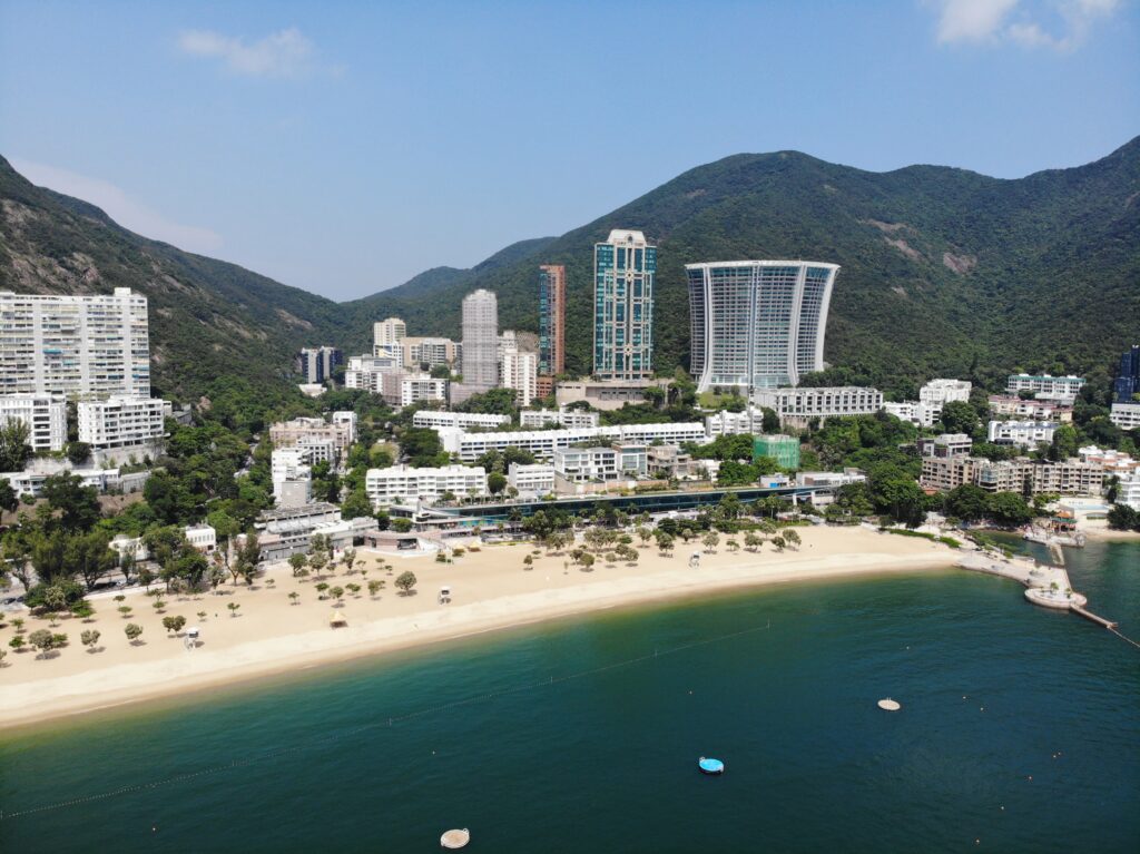 drones in Hong Kong, his is a photo shot by drone of an empty repulse bay